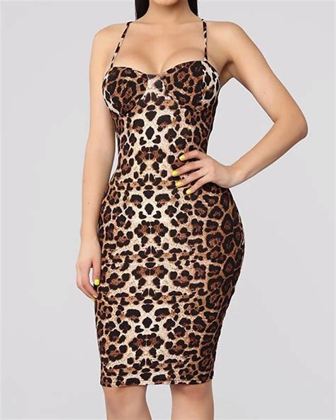 Spaghetti Strap Leopard Print Bodycon Dress Bodyconest Leopard