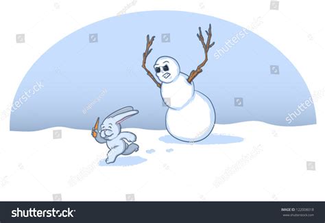 Snow Bunny Stealing Carrotvector Christmas Snowman Stock