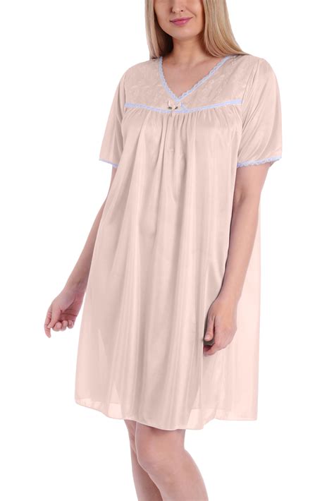 EZI Women S Satin Silk Short Sleeve Lingerie Nightgown By EZI
