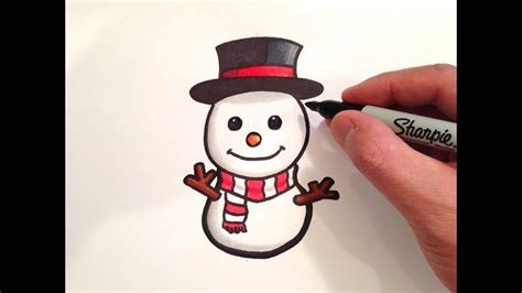 How to Draw a Cute Snowman - YouTube | Xmas drawing, Snowman drawing
