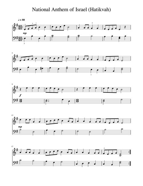 National Anthem Of Israel Hatikvah Sheet Music For Piano Solo Easy