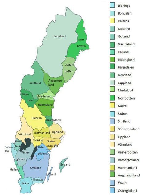 Sweden Provinces Map Map Of Sweden Provinces Northern Europe Europe
