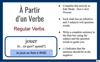 French Regular Verbs Writing Activity (Digital, Google) | TpT