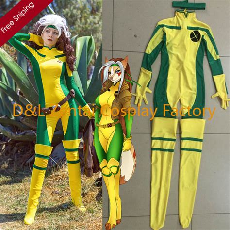 2016 Halloween Costume X Men Rogue Costume Yellow And Green Lycra