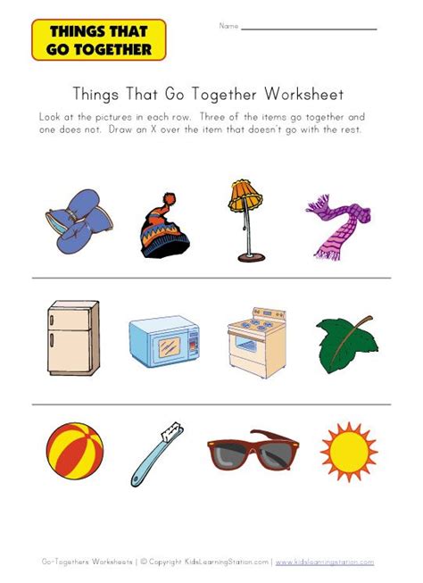 Go Togethers Worksheet For Kids Preschool Worksheets Kids Worksheets