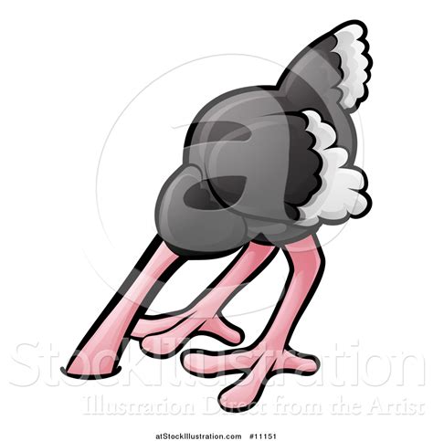 Vector Illustration Of A Cartoon Ostrich Bird With Its Head In The Sand