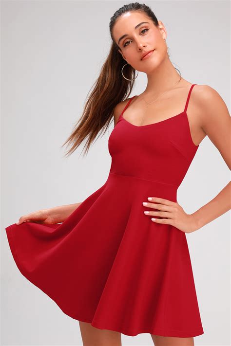 Cute Red Dress Red Skater Dress Red Party Dress Mini Dress Lulus