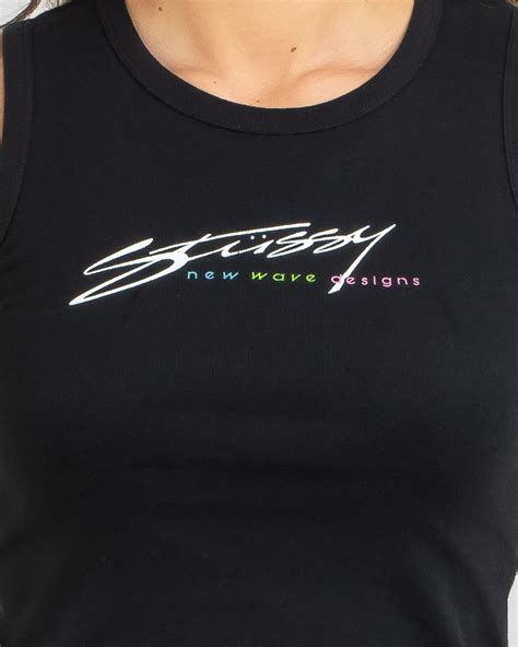 Stussy New Waves Designs Tank Top In Black Fast Shipping Easy