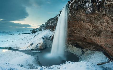 Waterfall Snow Winter Iceland River Hd Wallpaper Peakpx