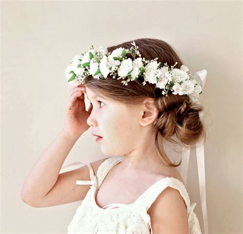 Flower Girl Crown Ivory Or White Babys Breath Flower Etsy
