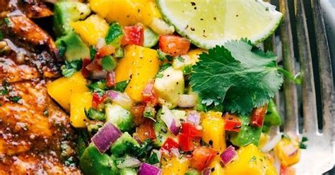 Add avocado, ½ cup fresh cilantro, 3 tablespoons lime juice, red wine vinegar, red pepper flakes, garlic clove, and salt to a small bowl. cilantro-lime chicken with a mango avocado salsa. - The ...