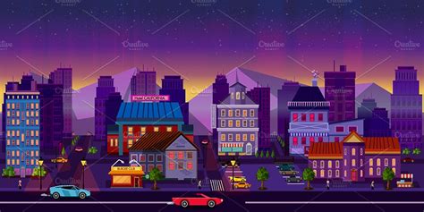 Night City Background 2d ~ Illustrations ~ Creative Market