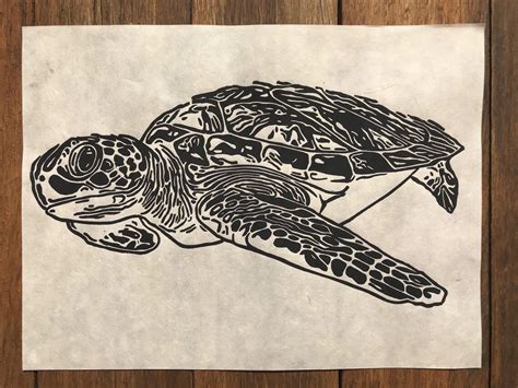 Sea Turtle Original Linocut Print Unframed Etsy