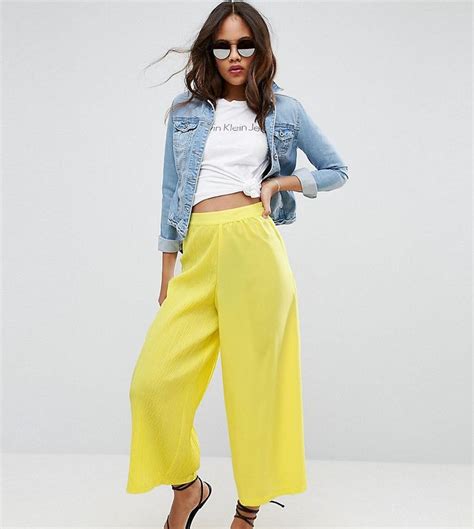 Asos Tall Mixed Pleat Occasion Culottes Yellow Latest Fashion