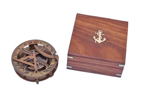 wholesale antique brass round sundial compass with rosewood box 6in nautical decor