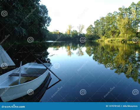 Beautiful Forest Lake Boat Berth By The Water In The Resort Stock Image