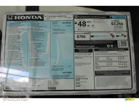 2017 Honda Accord Hybrid Ex L Sedan Window Sticker Photo 116208090