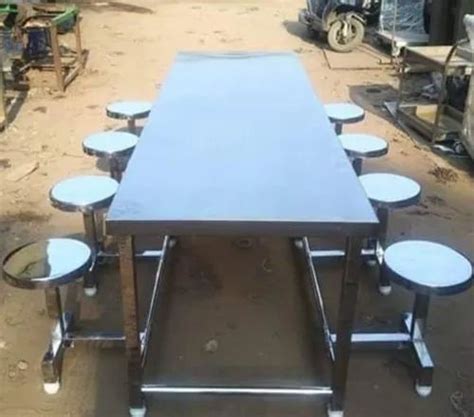 Rectangular Powder Coated Eight Seater Stainless Steel Dining Table