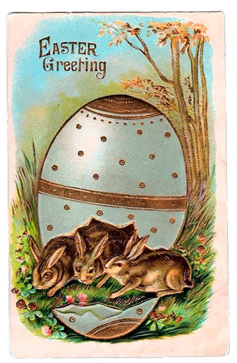 Free Victorian Graphic Easter Bunnies In Egg The