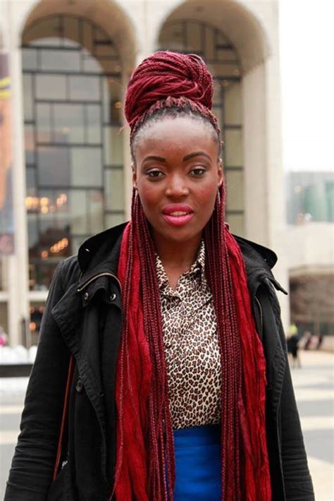 You can recreate your hair with a bun, braid or a ponytail. 45 Photos of Rockin' Red Box Braids