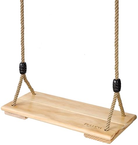 Pellor Wooden Swing Seat Hanging Wood Tree Swing Seat With Adjustable Rope Garden Swing Chair