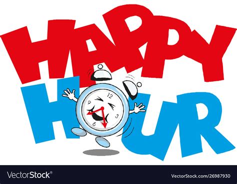 Happy Hour Clock Image And Inscription Royalty Free Vector