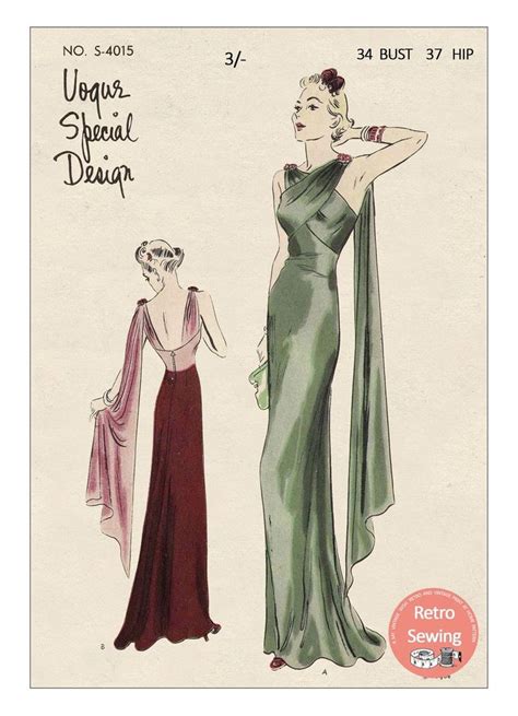 1930s Stylish Evening Gown Ready Printed Sewing Pattern Etsy Gown