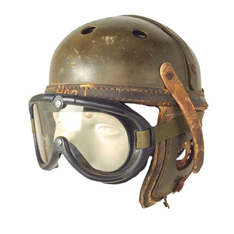 Original Us Wwii Service Worn M38 Tanker Helmet With M1944 Goggles