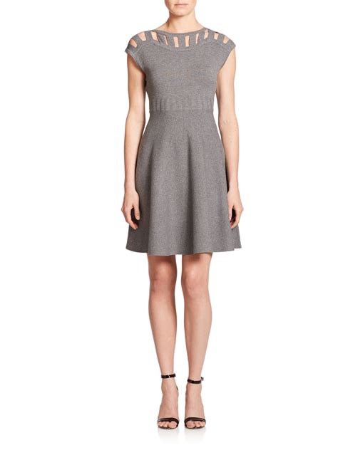 Milly Cutout Fit And Flare Dress In Gray Lyst