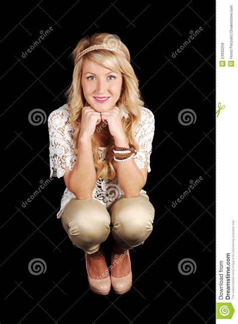 Girl Crouching On Floor Stock Image Image Of Indoor