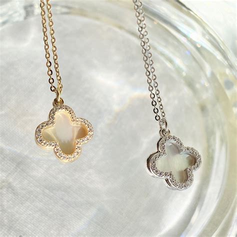 Clover Necklace Mother Of Pearl Four Leaf Clover Necklace Etsy