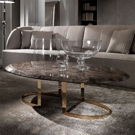 Modern 24 Carat Gold Plated Oval Marble Coffee Table Juliettes