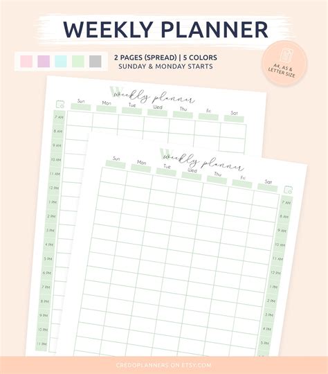 Weekly Planner Schedule Printable Weekly Timetable Weekly Etsy