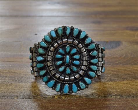 Vintage Navajo Sterling Silver And Turquoise Petit Point Cluster Cuff