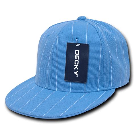 Decky Pin Striped Fitted Flat Bill Baseball Hats Caps For Men Women Sky