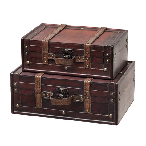 Slpr Decorative Small Wooden Storage Trunk Set Of 2 Wood Suitcase