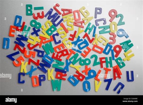 Refrigerator Magnet Letters Jumbled Up In A Random Pattern Stock Photo