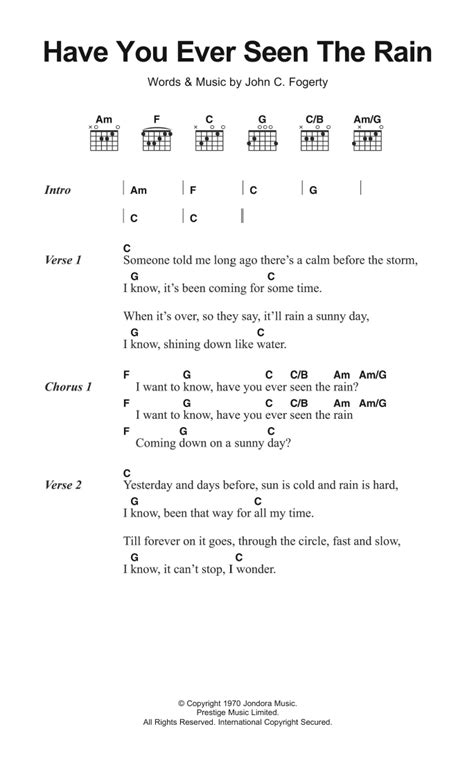 have you ever seen the rain sheet music creedence clearwater revival guitar chords lyrics