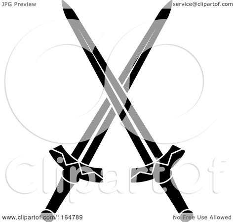 Clipart Of Black And White Crossed Swords Version 22 Royalty Free