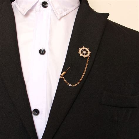 Hot Unisex Gold Rhinestone Anchor Brooch Suit Shirt Stick Lapel Pin
