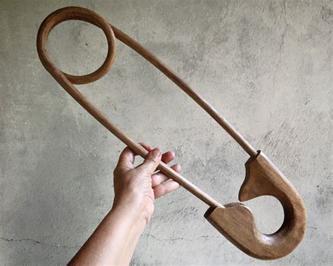 Oversized 215 Bentwood Wooden Safety Pin Wall Hanging Industrial Chic