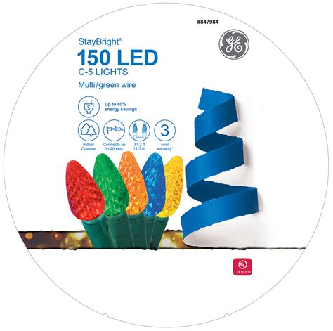 90245 GE StayBright LED C 5 Lights 150ct Multi Holiday Lighting
