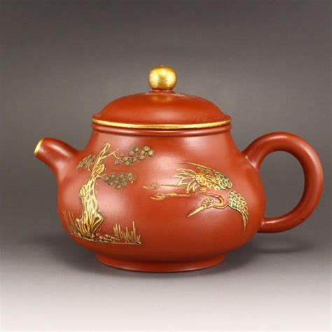 Sold At Auction Chinese Gilt Gold Yixing Zisha Clay Teapot W Artist