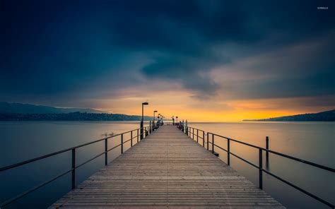 wooden pier towards the golden sunset wallpaper nature wallpapers 46564