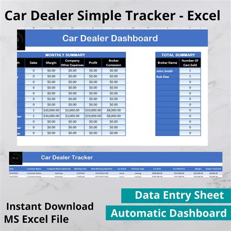 Car Dealer Simple Tracker in MS Excel Car Dealer Sheets Car - Etsy