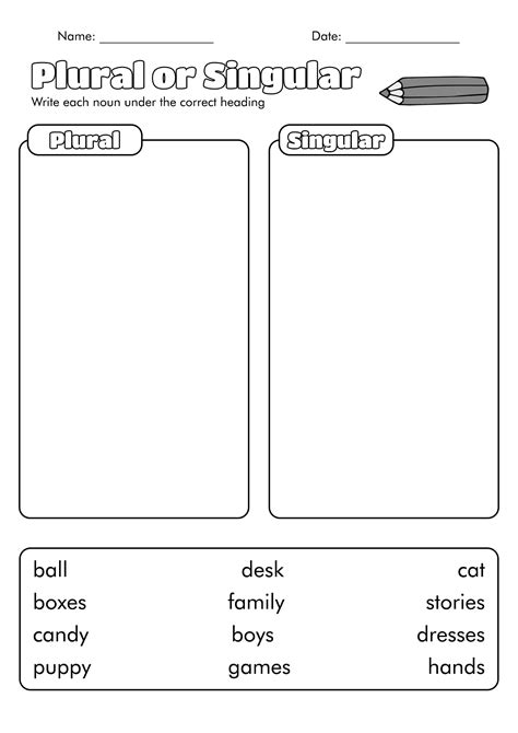 Singular And Plural Nouns Printable Worksheets