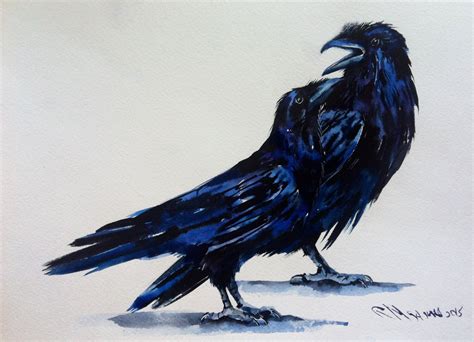 Black Common Ravens Crows Couple Original Watercolor Etsy Original