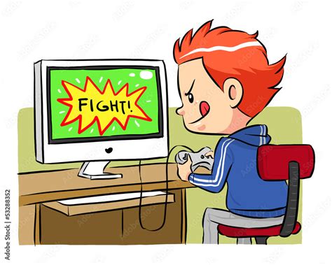 A Boy Playing Computer Games Vector Eps8 File Vector De Stock Adobe