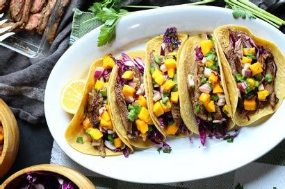Brush both sides of the steak with olive oil. Steak Tacos with Mango Jalapeño Salsa | Tasty Kitchen: A ...