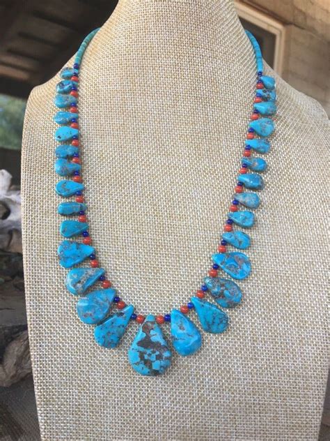 Navajo Turquoise And Sterling Silver Beaded Necklace Etsy Turquoise
